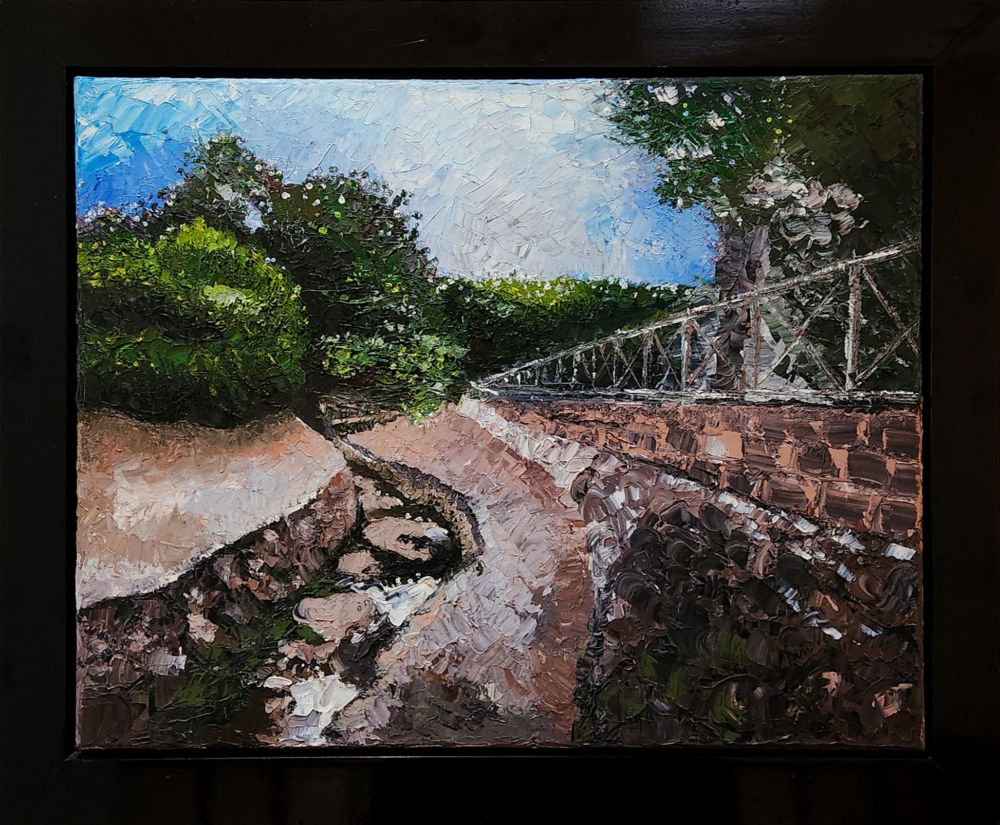 Original painting depicting a historical site with a pathway, stonework, and a stream, reflecting the duality of nature and human history. 
Old town of Port Arthur Tasmania. 
Landscape artwork.
Wall artwork. Home or office decor. Interior design inspiration. Artwork wall art. 
Art collectors. Art sales. 