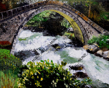 Original painting featuring a bridge over a flowing river, with lush greenery and a mist-covered valley in the background. Old bridge in Turkiye. 
Landscape artwork.
Wall artwork. Home or office decor. Interior design inspiration. Artwork wall art. 
Art collectors. Art sales. 